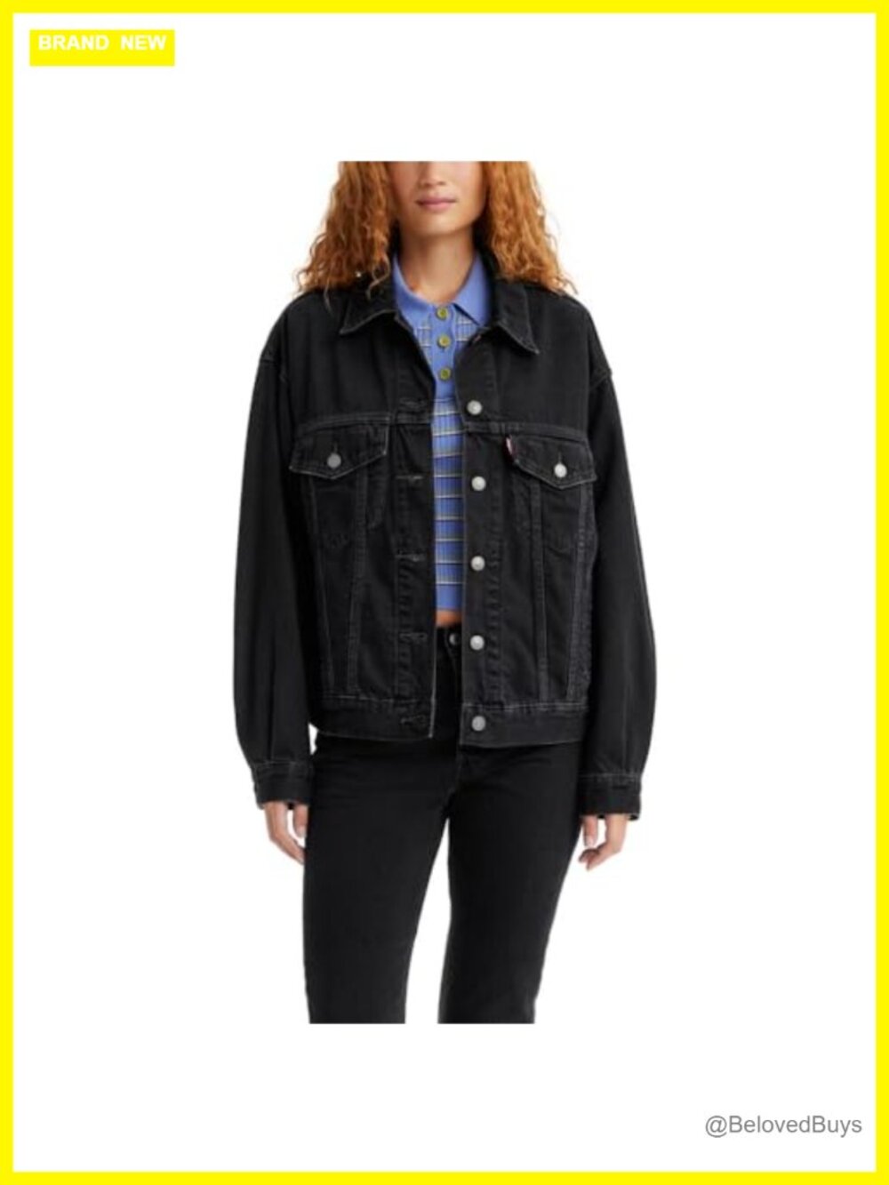 Women's 90s Trucker Jacket Relaxed Fit Drop Shoulder Two Flap Pockets